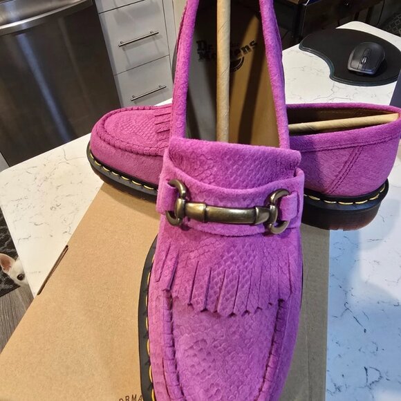 Dr. Martens Adrian Snaffle Repello Emboss Suede Kiltie Loafers Pink MENS SZ 11 - Picture 2 of 8